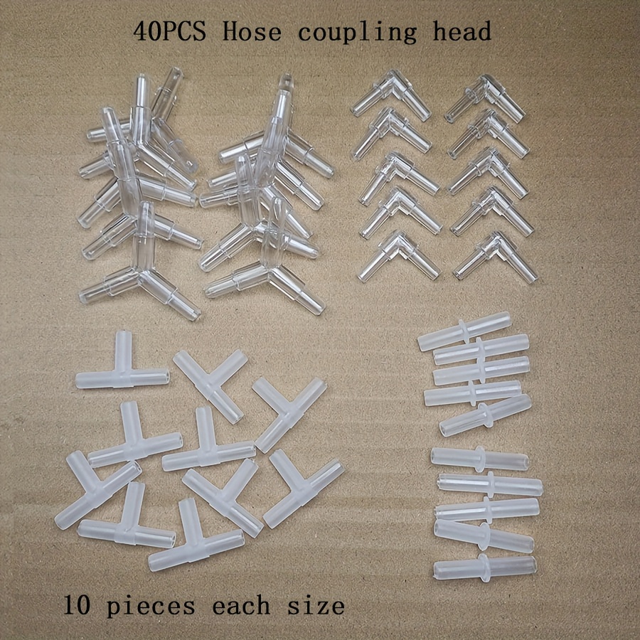 Image of A Set Of 40pcs Transparent Tees 10pcs + White Tees 10pcs + Straight Tees 10pcs + Angle Tees 10pcs) Hose Connector, 4mm Hose Distributor, Without Battery