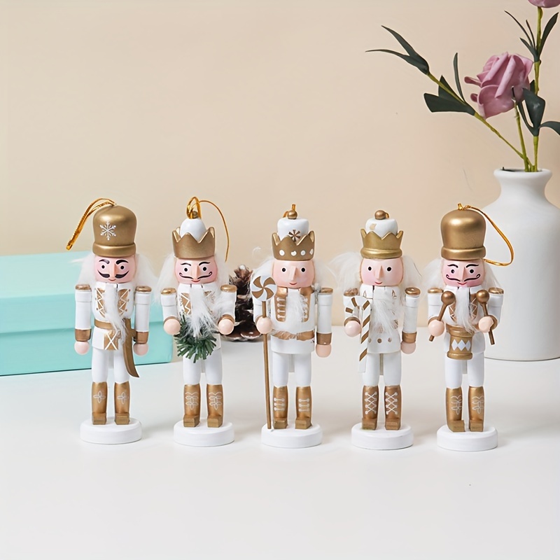 

5-piece Nutcracker Ornament Set: Festive Christmas Tree Toppers - Wooden, Battery-free, Perfect For Home Decor