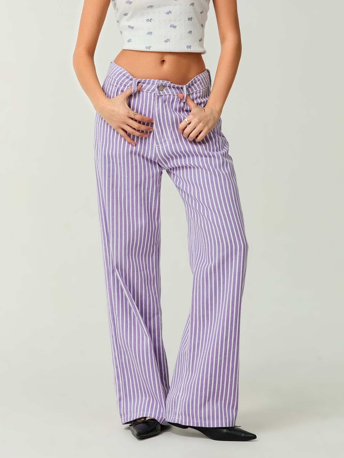 womens high jeans retro classic striped print wide leg Temu