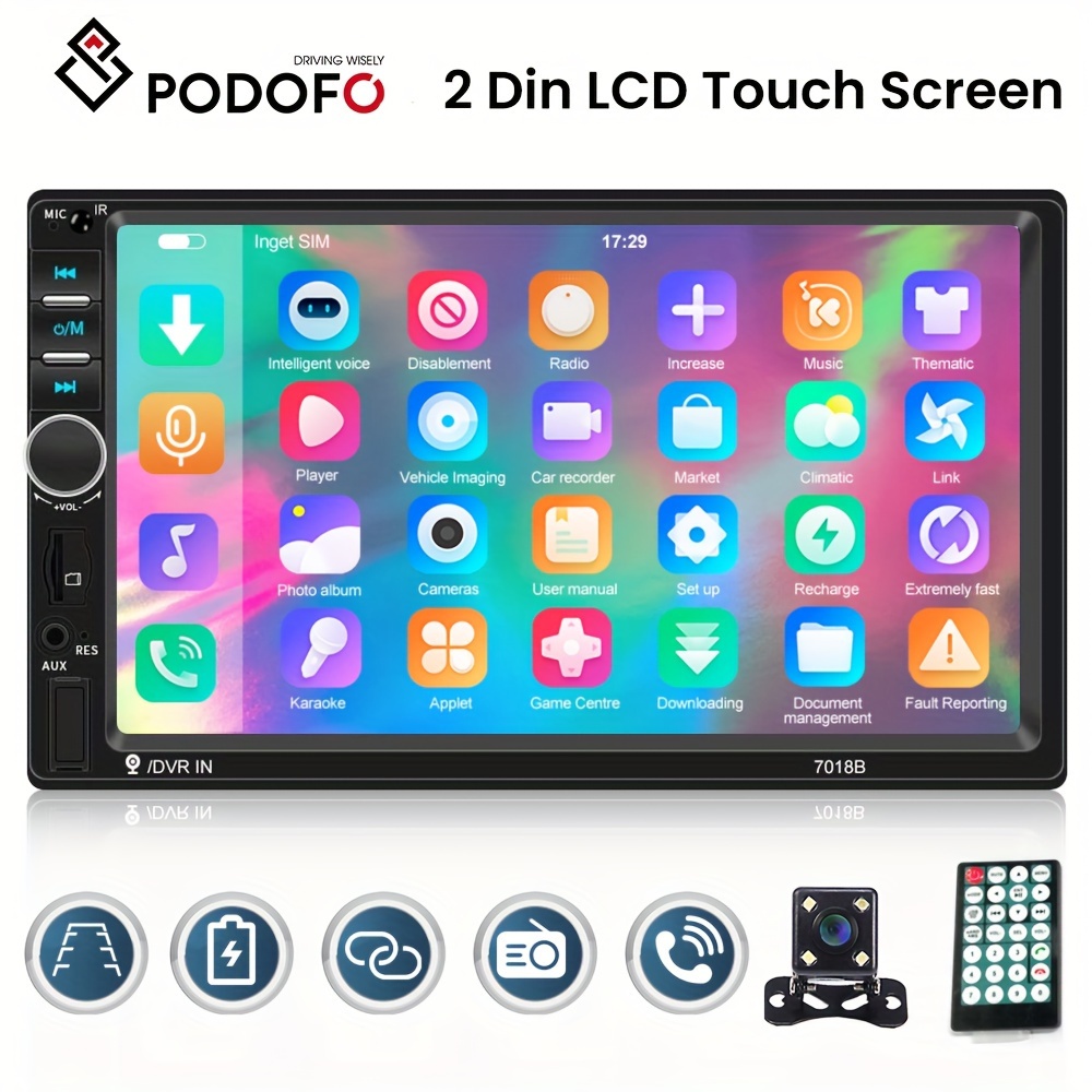 

Podofo Car Radio Double Din Car Stereo 7" Lcd Touch Screen In-dash With Wireless Support Mirror Link/dvr/usb/fm/sd/mic Mp3 +rear View Camera& Remote Control