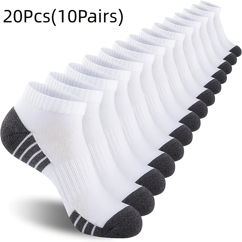 TEMU 20pcs (10-pair) Men's And Women's Cushioned Low-cut Casual Socks, Breathable And Moisture-wicking