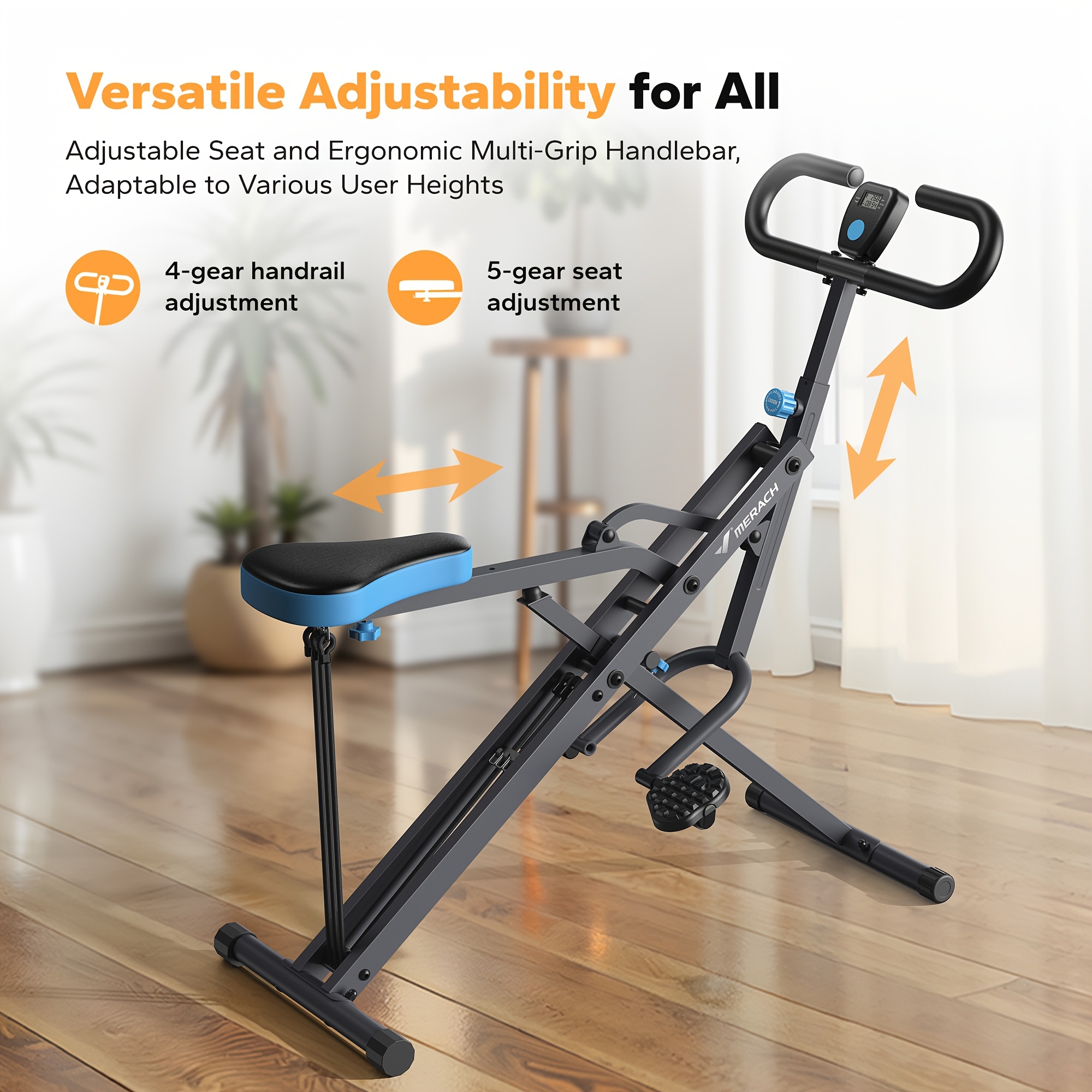 MERACH 2-in-1 Squat & Rowing Machine - Foldable Glute Trainer with Adjustable Resistance, Ergonomic Seat Cushion & Compact Home Gym Equipment for Legs, Back, Arms Workouts (White/Black), Spacesaving Fitness Gear, Secure Pedal Straps, Sturdy Frame Construction