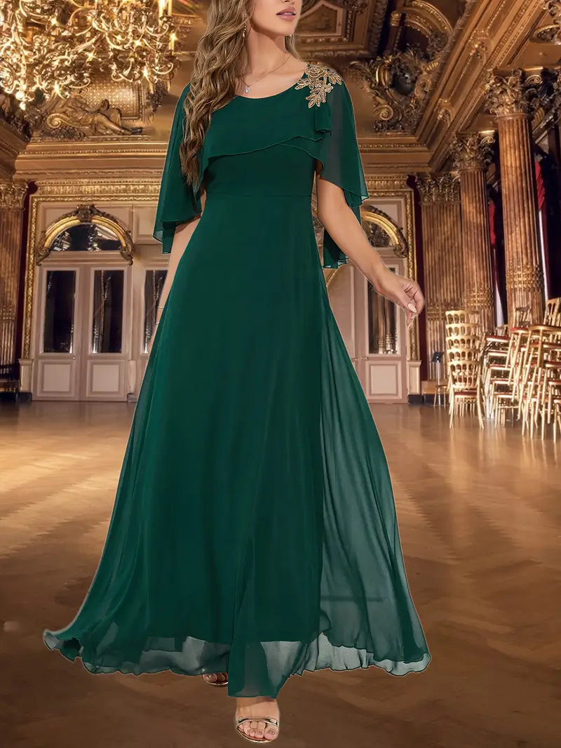 elegant a line evening gown a round neckline cape sleeves - Temu elegant a line evening gown a round neckline cape sleeves - Temu