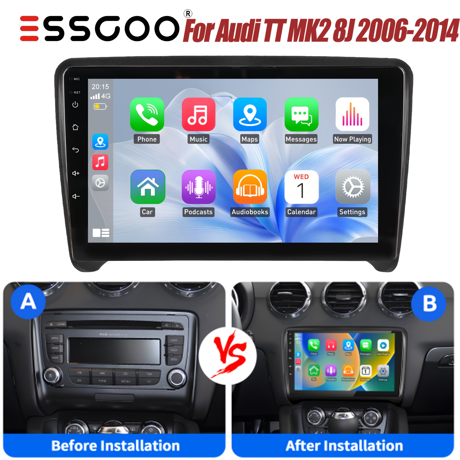 Essgoo Stereo For Tt Mk2 8j 2006-2014 | 9" Touchscreen, & Auto, 4+64gb | Animiertes Display, Ready, Built-in Eq