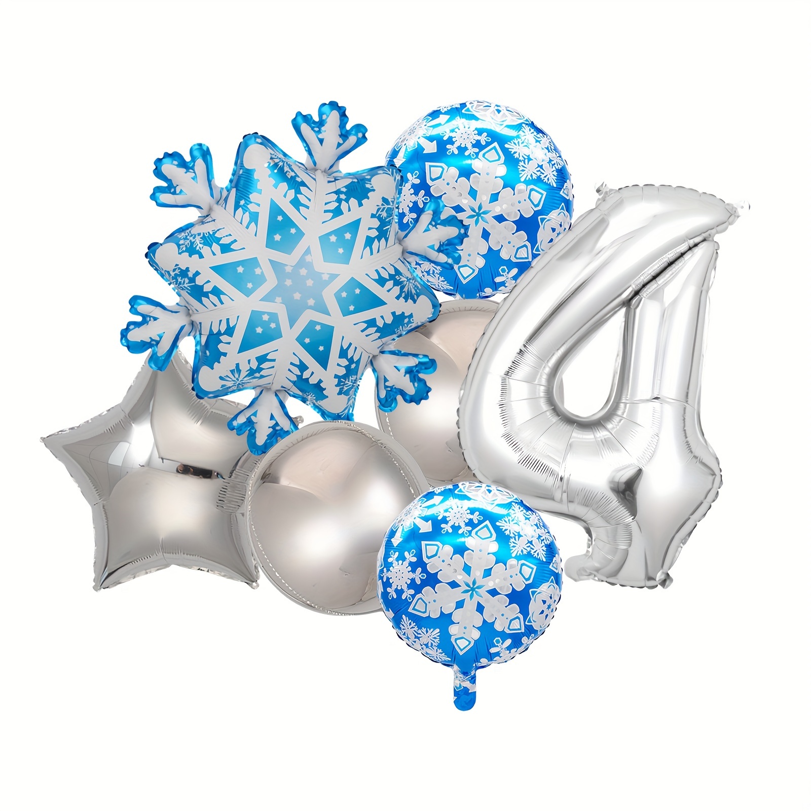 7pcs/set Winter Snowflake Film Balloons Silver Number Balloons, Christmas Interior And Exterior Decorations, Festive Decorations, Birthday Party Carnival New Year Decoration Supplies