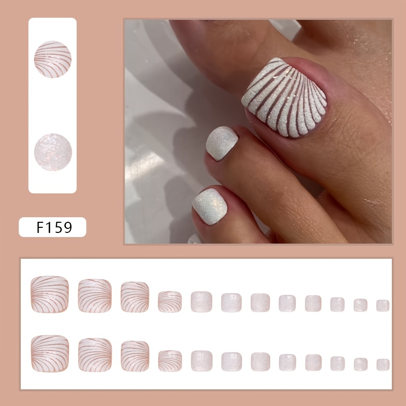 24pcs Fine Shimmer Shell Pattern Press-on Fake Nails Toenail Pieces Toenail Pieces Nail Stickers