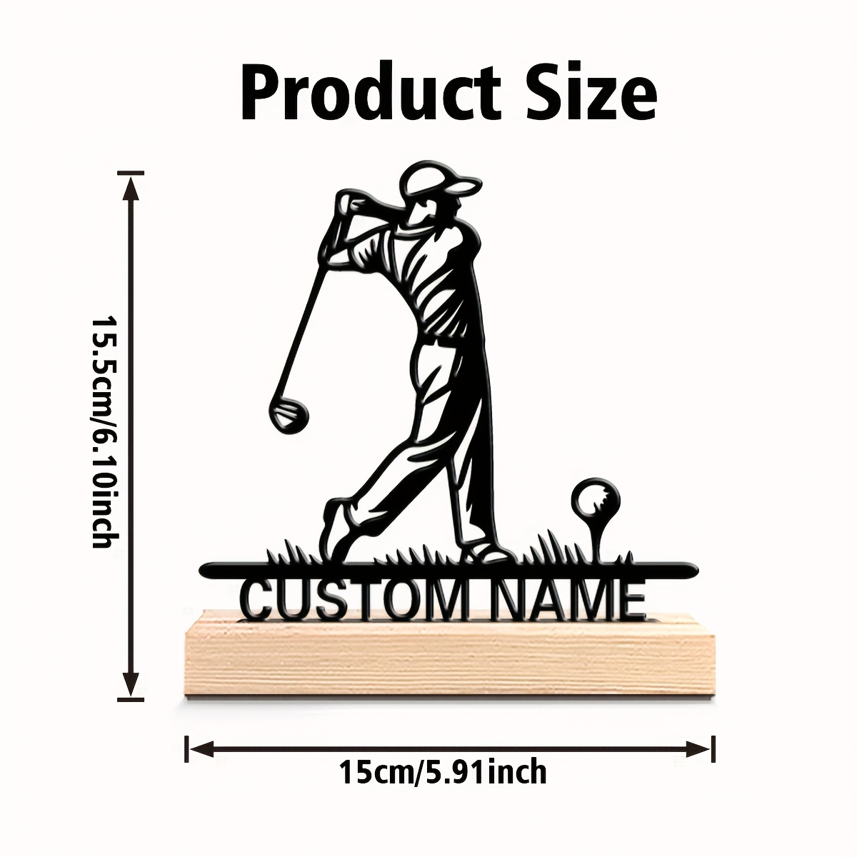 TEMU 1pc Custom Metal Golf Lover Gift Ornament - Personalized Metal Golf Statue With Wooden Base, Easy Design Art Crafts, Suitable For Bedroom Or