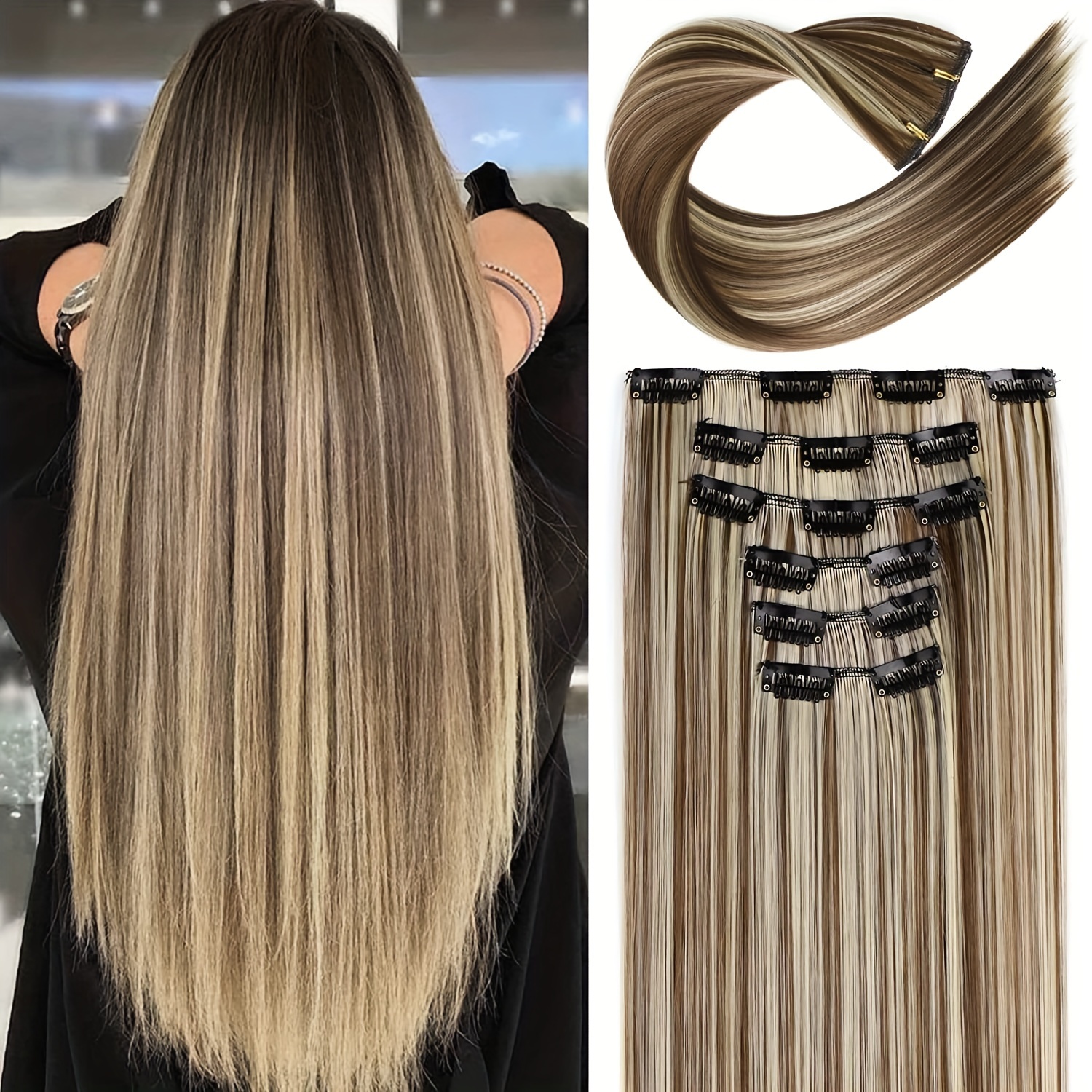

6pcs/set Long Straight Hair Pieces Synthetic Clip In Hair Extensions Elegant For Daily Accessories Halloween Christmas