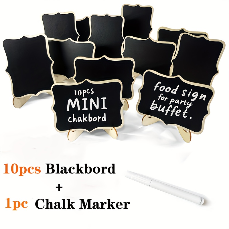 TEMU 10pcs Set Of Mini Chalkboard Signboards With Stands, Including 1 Writing Pen. Party Food Labels, Wedding Table Food Cards. Suitable For Holiday