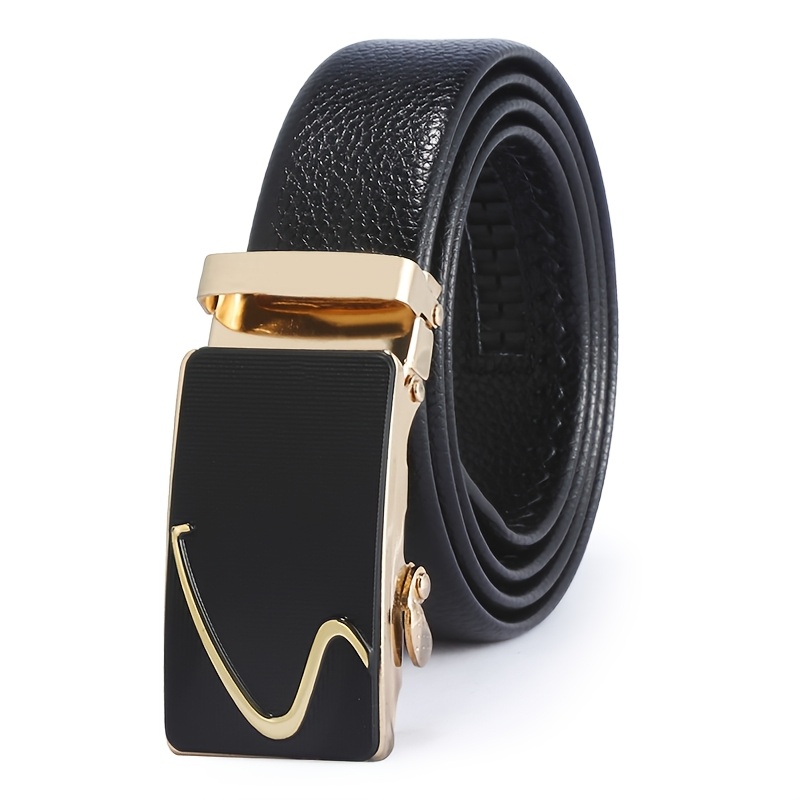 Men's Casual Leather Belt with Automatic Buckle