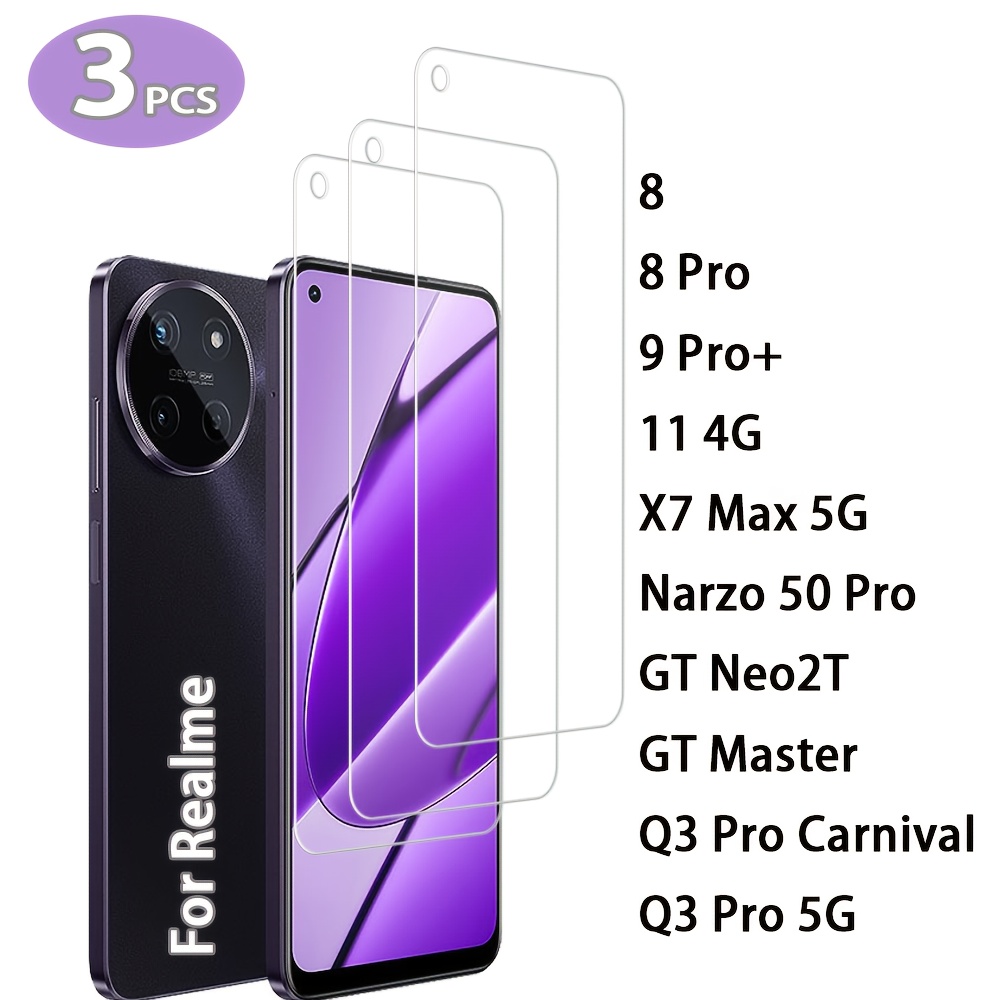 

3pcs Tempered Glass Screen Protector For Realme 8/8 Pro/9 Pro+/11 4g/x7 Max 5g/ 50 Pro/gt Neo2t//q3 Pro Carnival/q3 Pro 5g