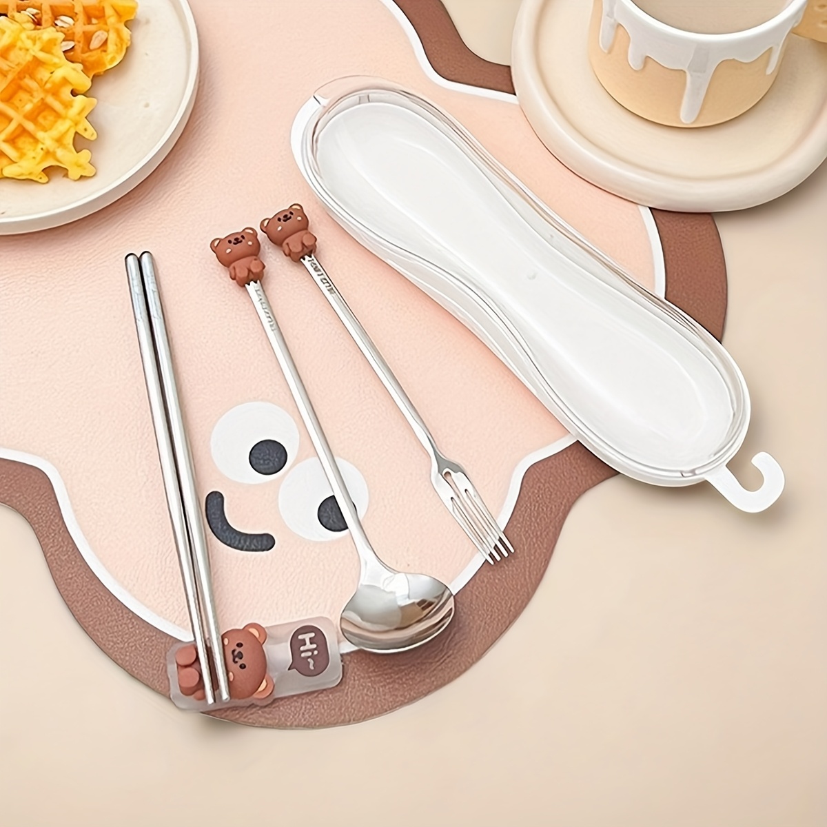 portable durable cute cartoon dinnerware   chopstick set with box reusable   steel cutlery set suitable for students adults use in   office outdoor travel picnic Product details 0