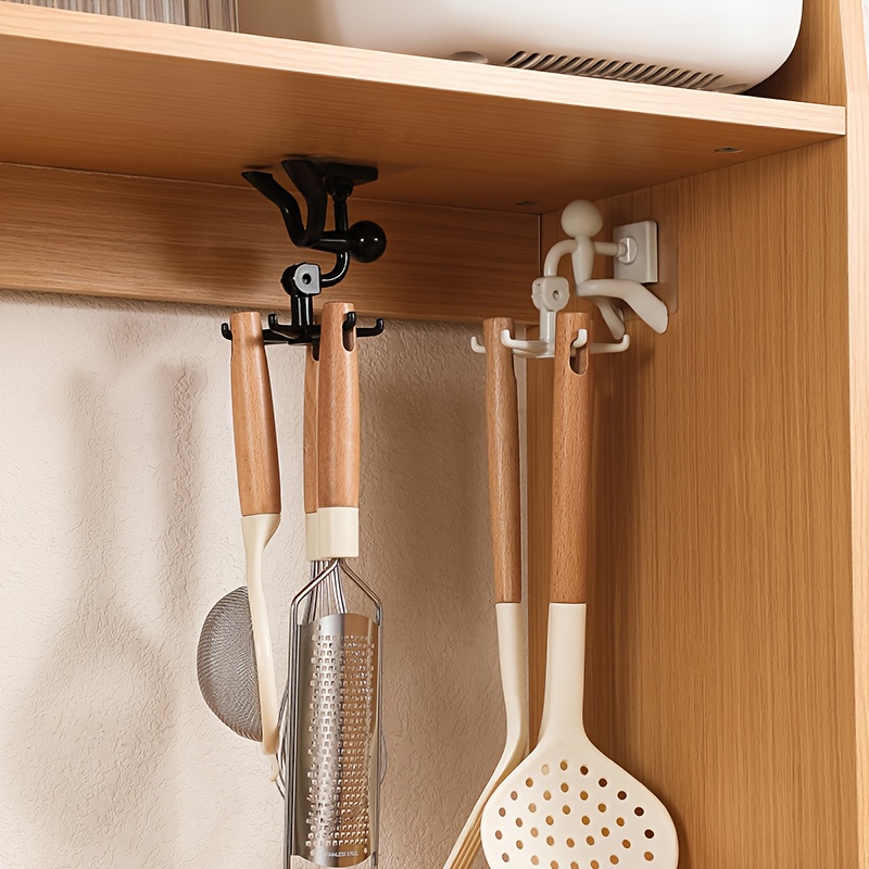 

Fashion 6-jaw Swivel Utility Hooks, Plastic, Wall Mount, Easy Install, Strong Adhesive Multi-purpose Storage Rack With 6 Rotating Hooks, No-drill Hanging Solution For Kitchen And Bathroom Essentials.