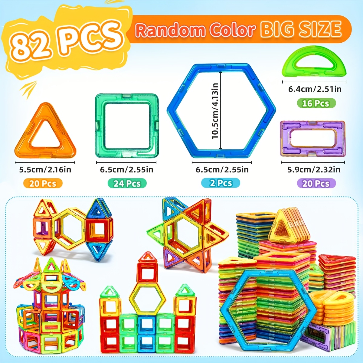 Image of Children Magnetic Building Blocks, Educational Magnetic Toys, Large Construction Toy Sets Learning, Happy Birthday Gifts In Colors, Suitable For Children To Coordination Skills Random Color