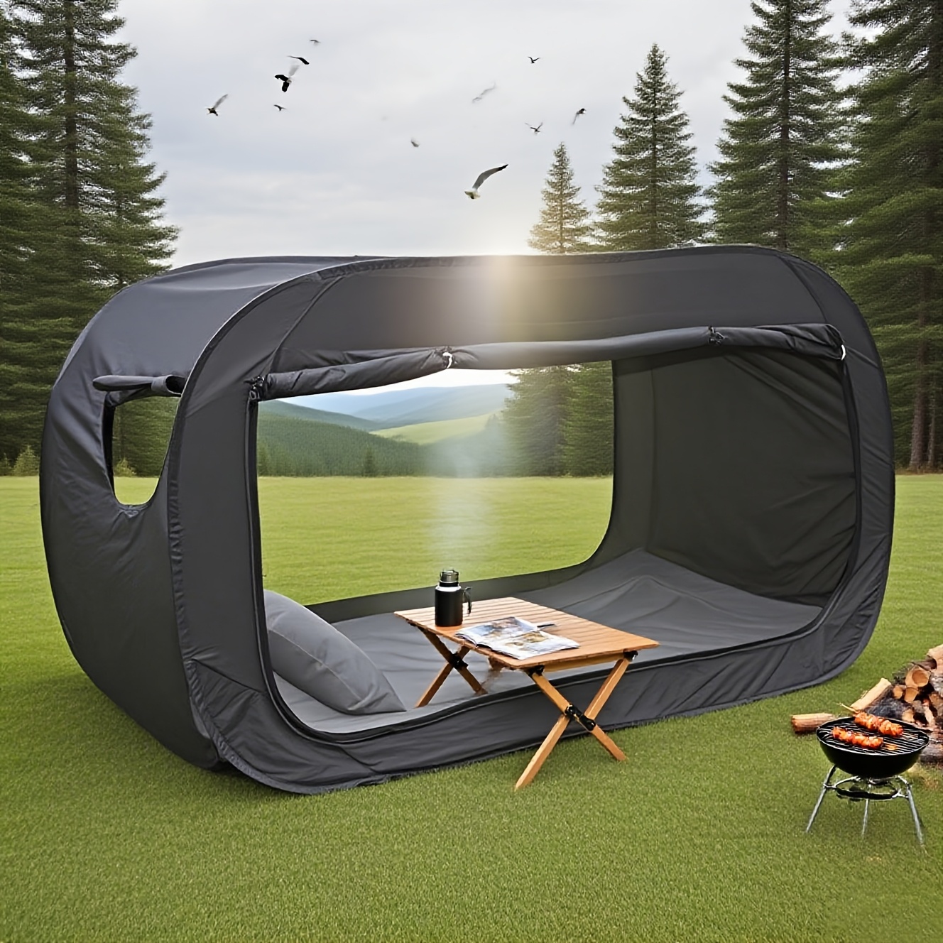 Camping Private Tent, 2-Door Tent Breathable And Shading Home Comfortable Easy Setup Enclosed Shelter Portable Mattress Double-Door Tent Reinforced Seams Shading Outdoor Camping Tent, Suitable for Indoor And Outdoor, Avoiding Mosquito Bites