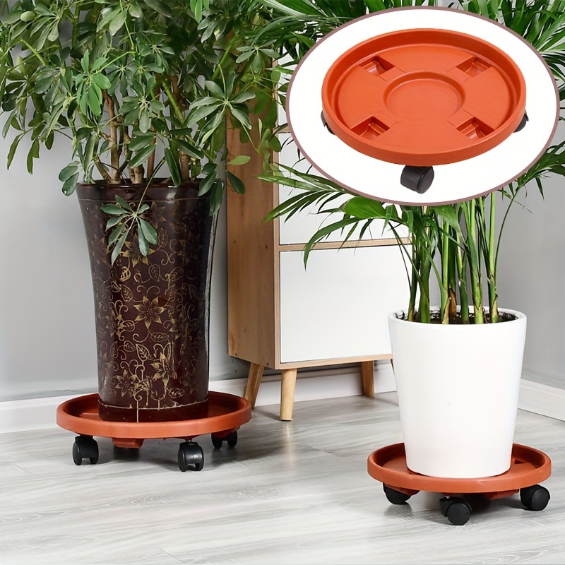 

1pc Heavy Duty Rolling Plant Stand: Brick Red Resin Tray With Universal Wheels For Indoor And Outdoor Gardening