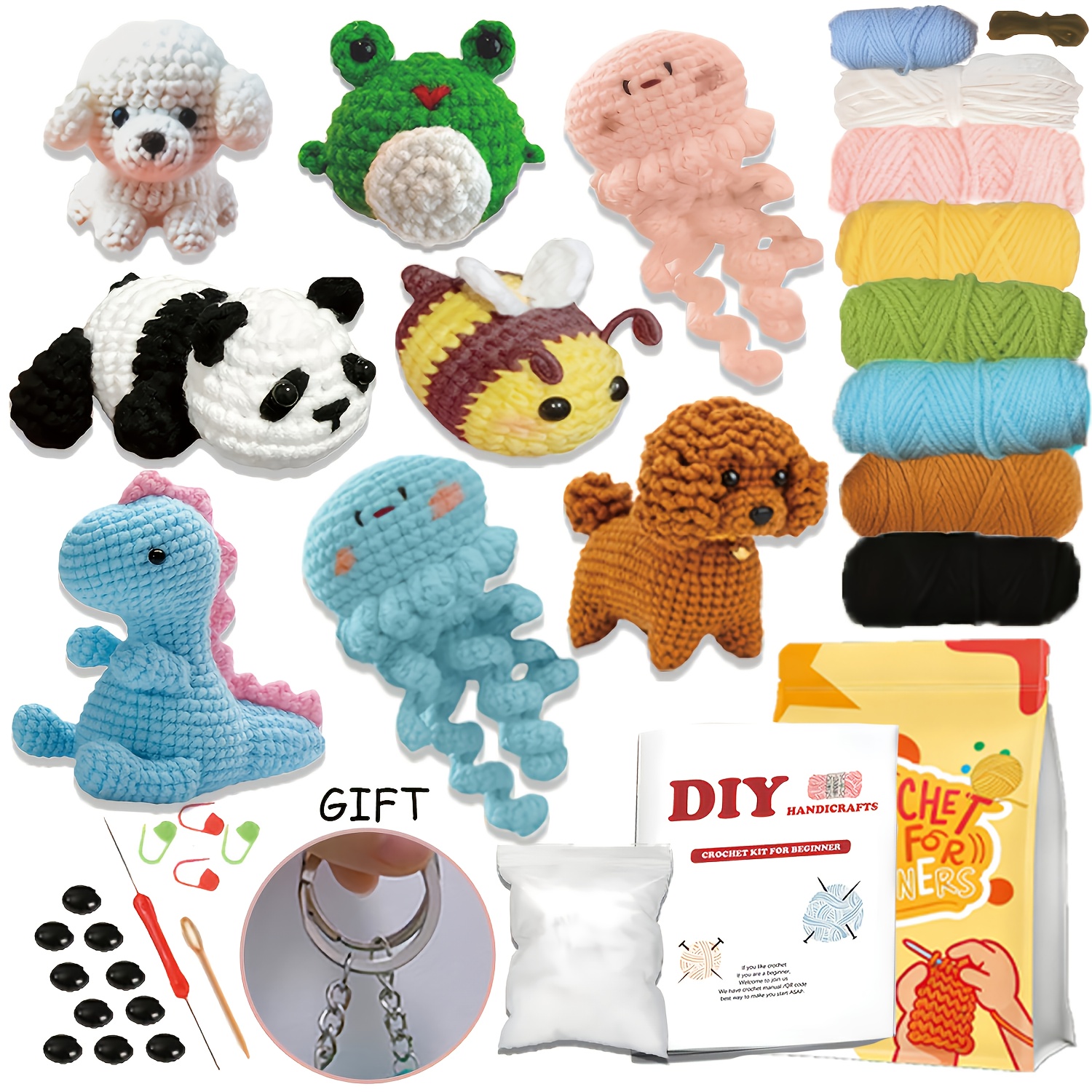 8pcs Crochet Kit For Beginners Christmas Diy Craft Set With Fabric Yarn, Complete Crochet Tools - Mixed Colors - Suitable For Christmas