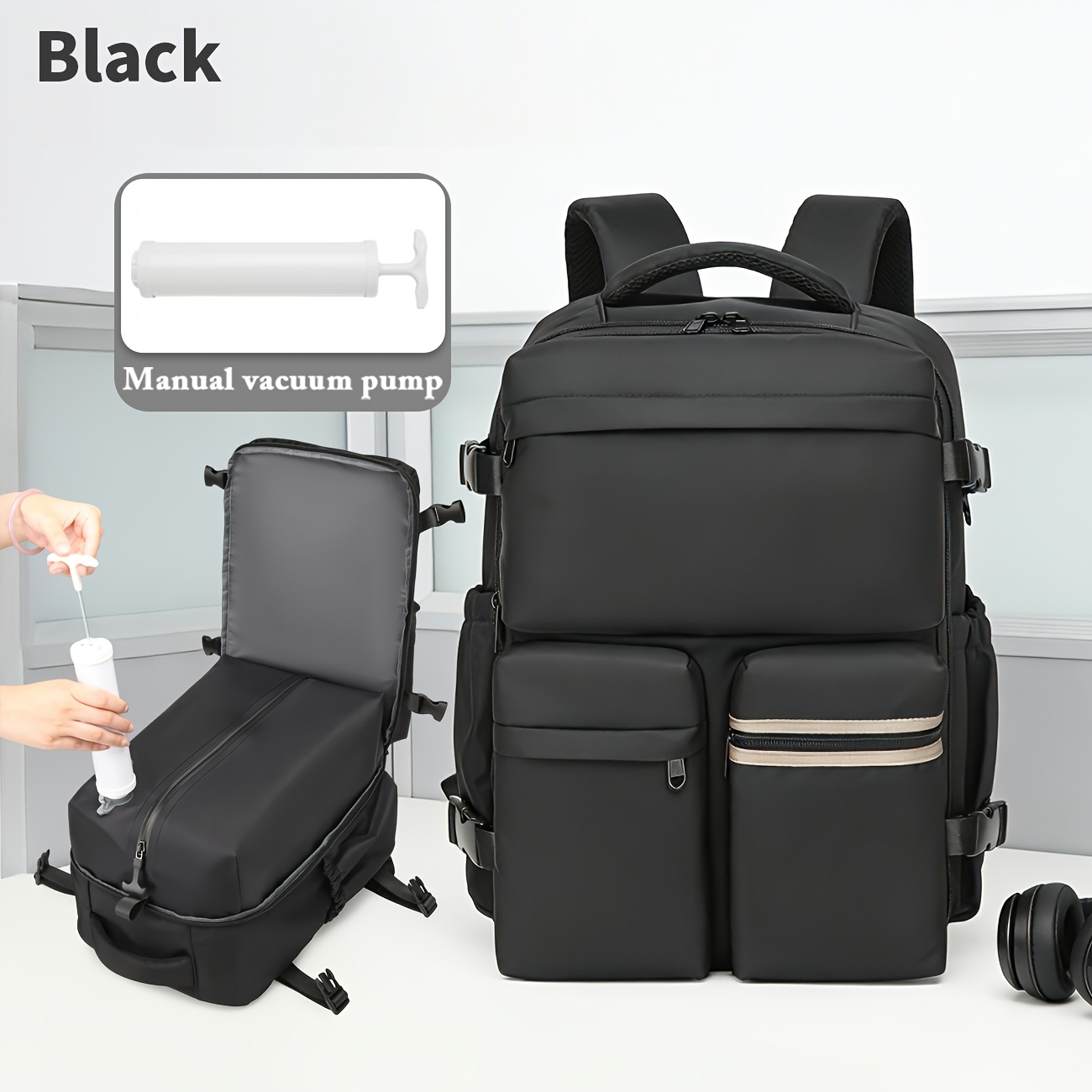TEMU Travel Backpack, Vacuum Compression Backpack With Vacuum Pump, Multifunctional Large-capacity Luggage Bag, Ergonomic And Lightweight Design,