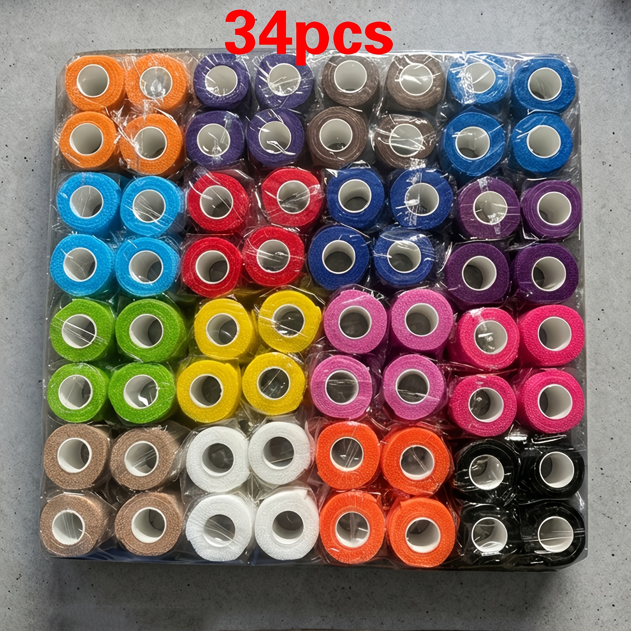 TEMU 34 Rouleaux de Bandages Élastiques Auto-Adhésifs, 2,5 cm et 5 cm X 4,5 m Bandages Non-Tissés, Emballés Individuellement Couleurs Mélangées