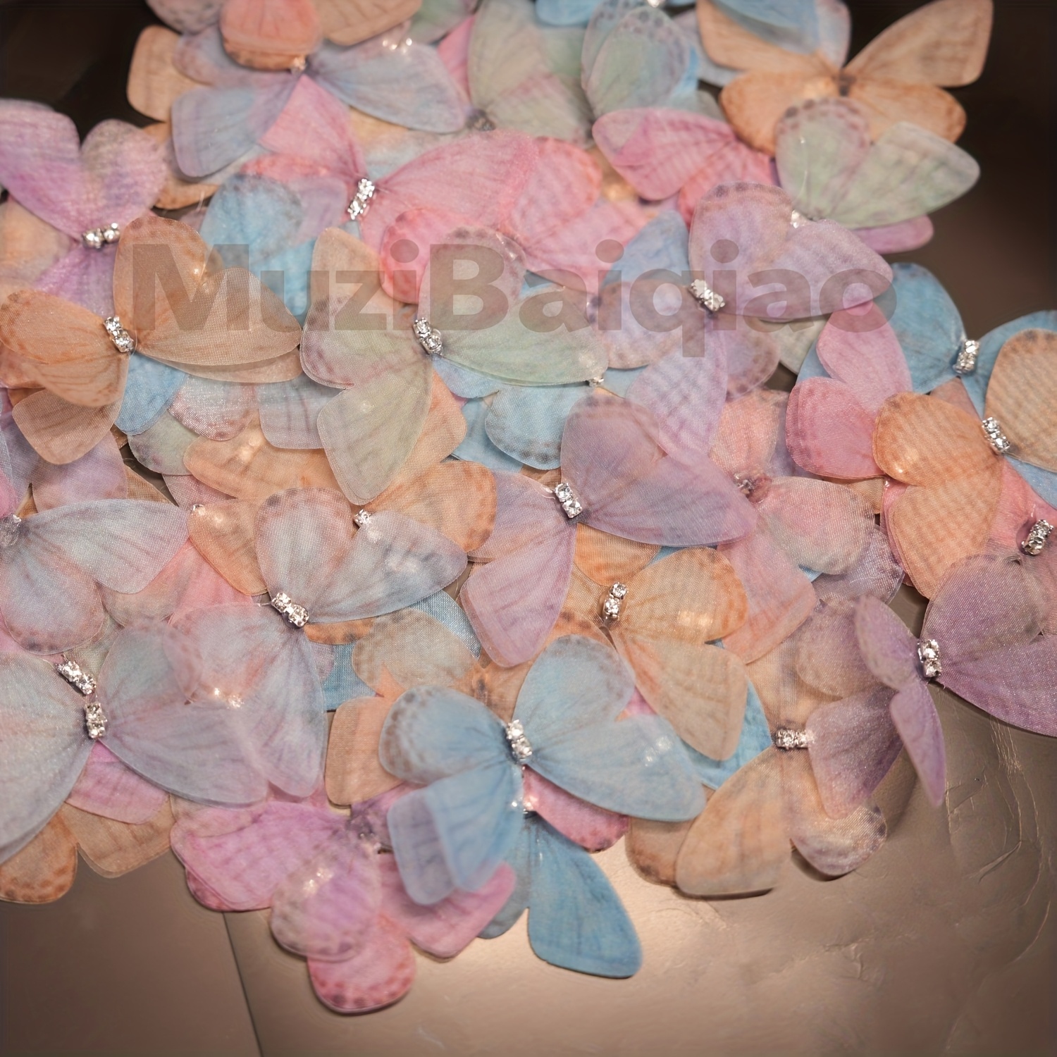 100pcs Random Pink Transparent Decorations, 3d Simulated Fabric Butterflies, Suitable For Projects, Nail Art, And Photography Props