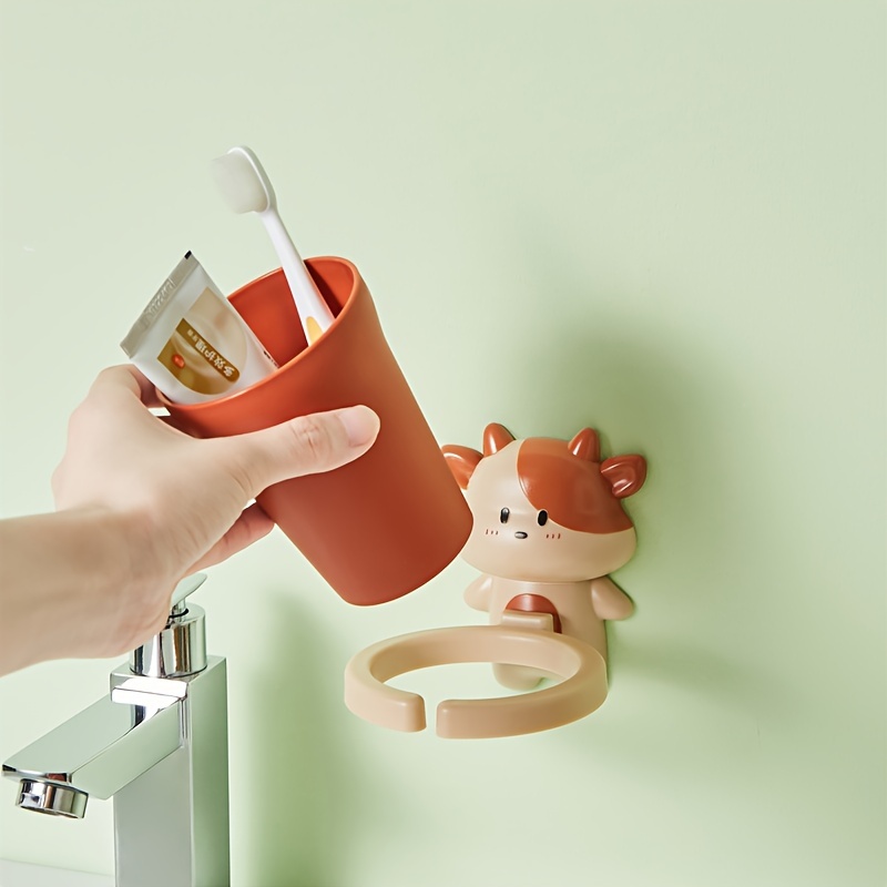 

1pc Cartoon Couple Toothbrush Holders, Wall-mounted Toothbrush Toothpaste Holder Rack Without Drilling, Toothbrush Cup For Brushing And Rinsing, Bathroom Wall-mounted Tooth Mug And Toothbrush Set