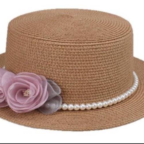 2d flat womens straw boater hat with 3d pink floral accents embellishments wide brim beach hat breathable flat for summer casual formal outfits handcrafted details fashionconscious women