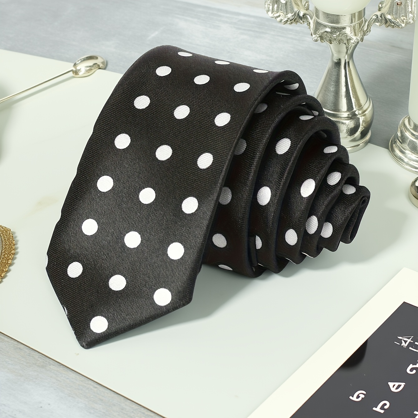 TEMU .97-inch Slim Striped Hand-knotted Polka Dot Tie