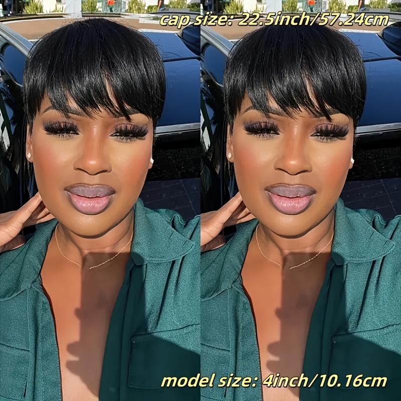 TEMU 1pc Stylish Straight 4-inch Wig With Bangs For Women - Made From Human Hair, No Glue Required, Fully Machine-made, Suitable For Parties, 150% Density