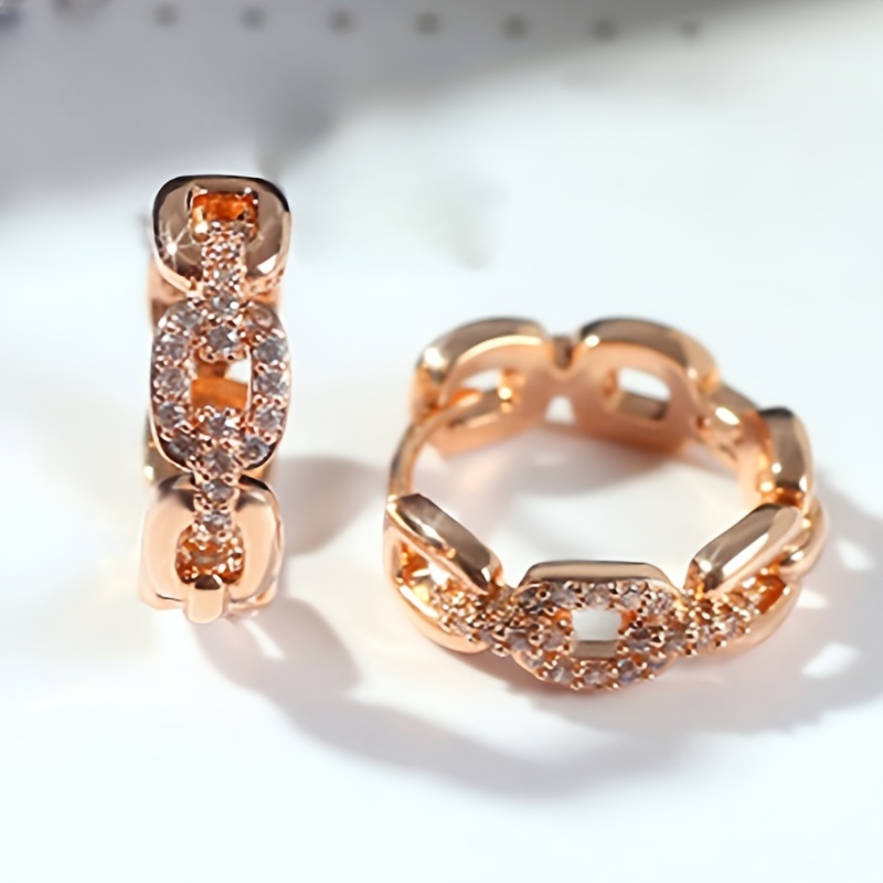 E-shop 1 Paar Damen Mode Creolen mit glänzendem synthetischem Zirkonia, geometrische Kettenkreis-Ohrringe für , Casual Party Schmuck (Ohne Box)