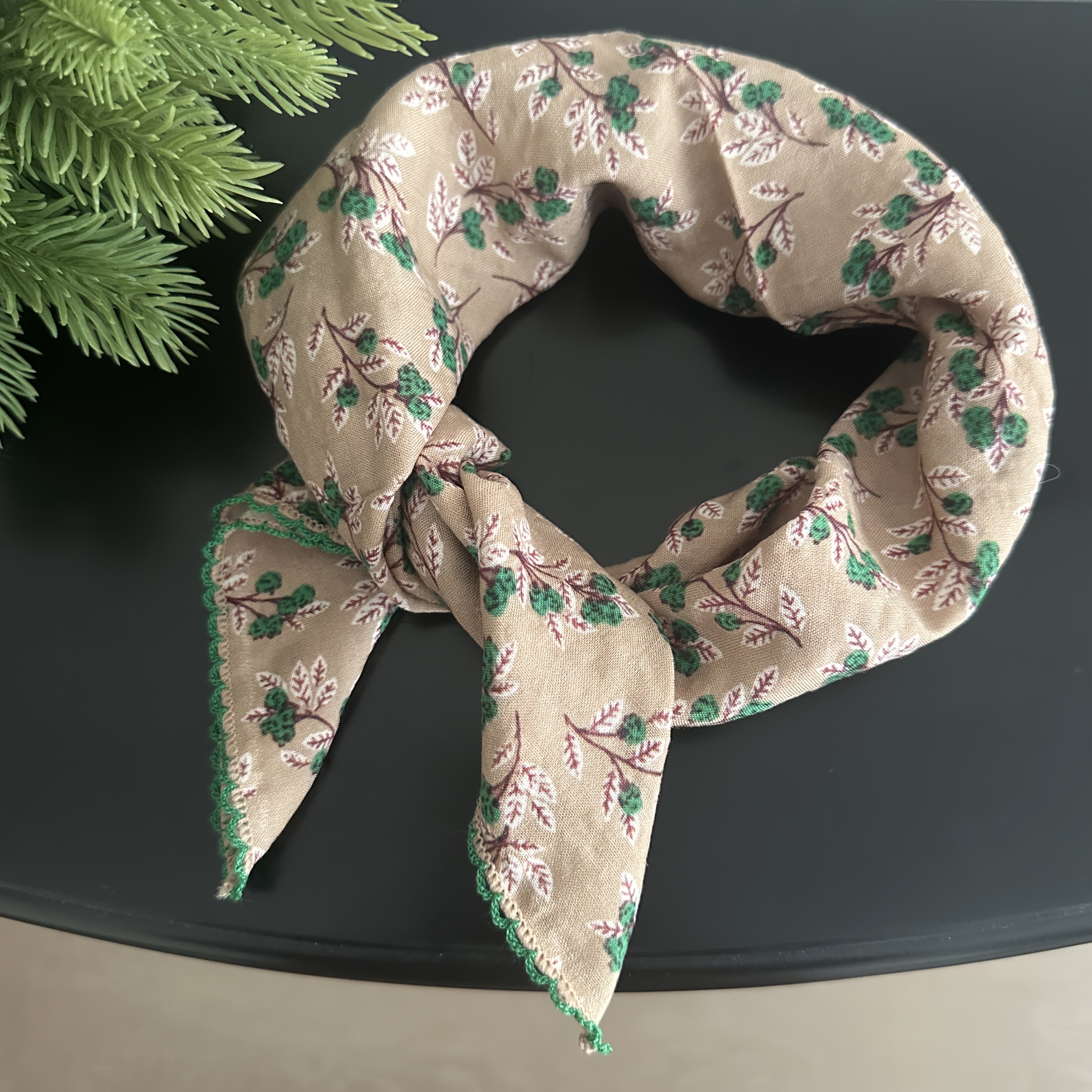 Mori Style Plant Leaves Women Triangle Scarf