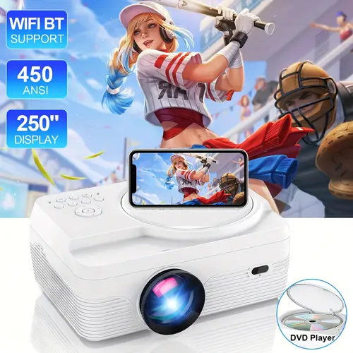 full hd 450ansi wifi bt projector built in dvd player native 1080p projector and 250 with tripod and carry bag projector compatible with tv stick laptop portable outdoor movie projector