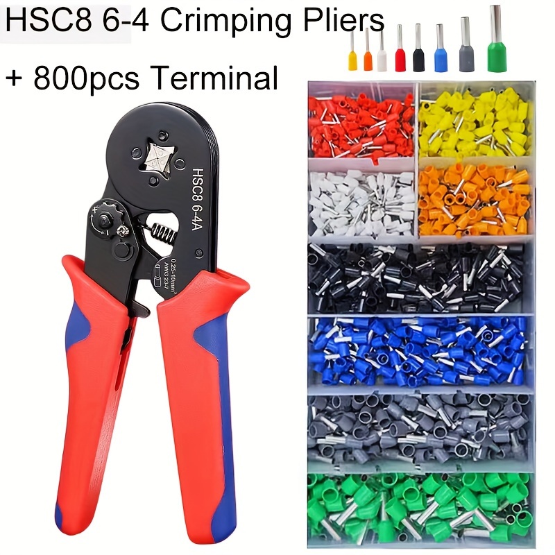 

Hsc8 6-4 Crimping Tool Kit With 800pcs Copper Wire Terminals, Adjustable Ratchet Crimper Tool Set For Electrical Projects, Awg 23-7, Range 0.25-10mm², Non-insulated Cable Connector Crimp Pliers