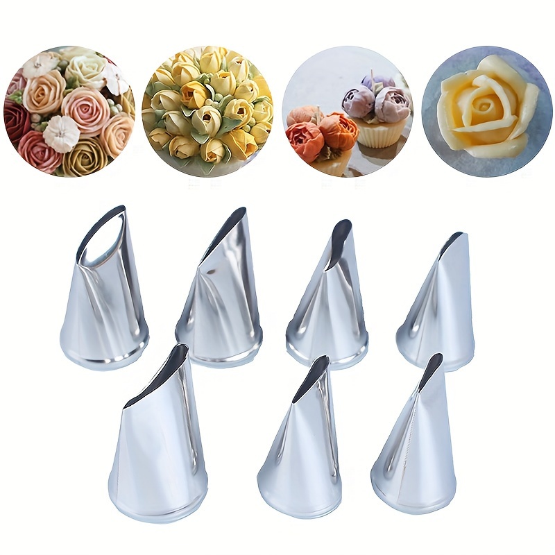 E-shop 7-teiliges Kuchen Dekorations-Spitzen Set mit Sahne-Spritzdüsen, Zucker-Rosendüsen, Gebäckwerkzeuge, Zucker-Dekorationswerkzeuge