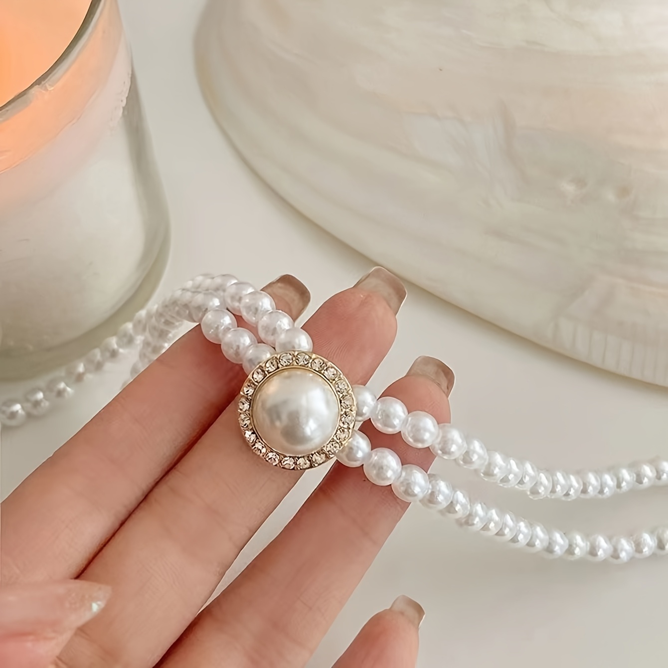 2pcs Set of Simple White Bead-sized Geometric Earrings & Necklace