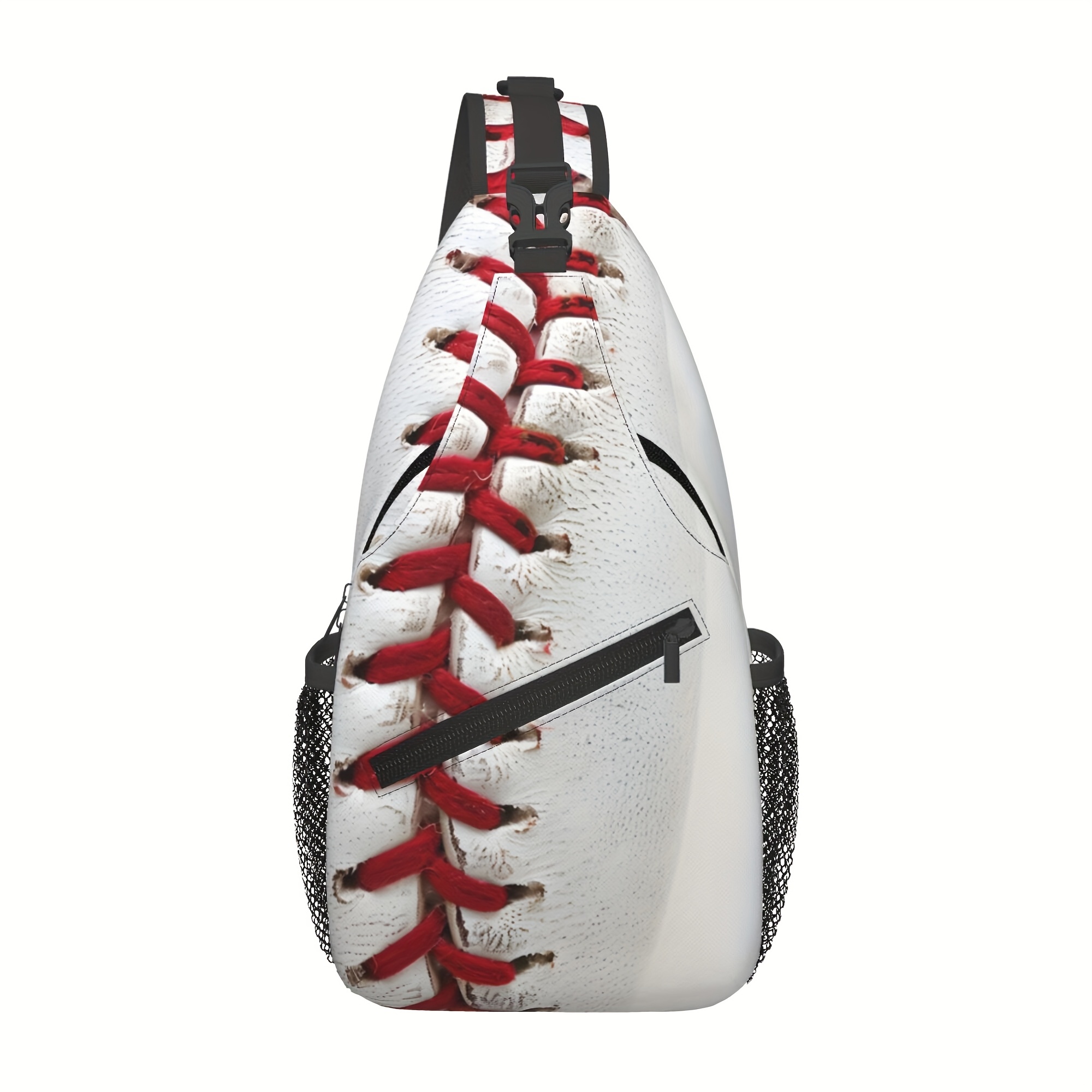 TEMU White Baseball Fashionable Sports Closable Zipper, Convertible Shoulder Strap, Chest Bag, Crossbody Bag, Sling Bag, Suitable For Outdoor Hiking,