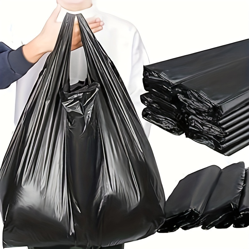 

50pcs Large Black Plastic Garbage Bags, Extra Thick Disposable Vest-style Handles, Pet Waste Bags For Dogs And Cats