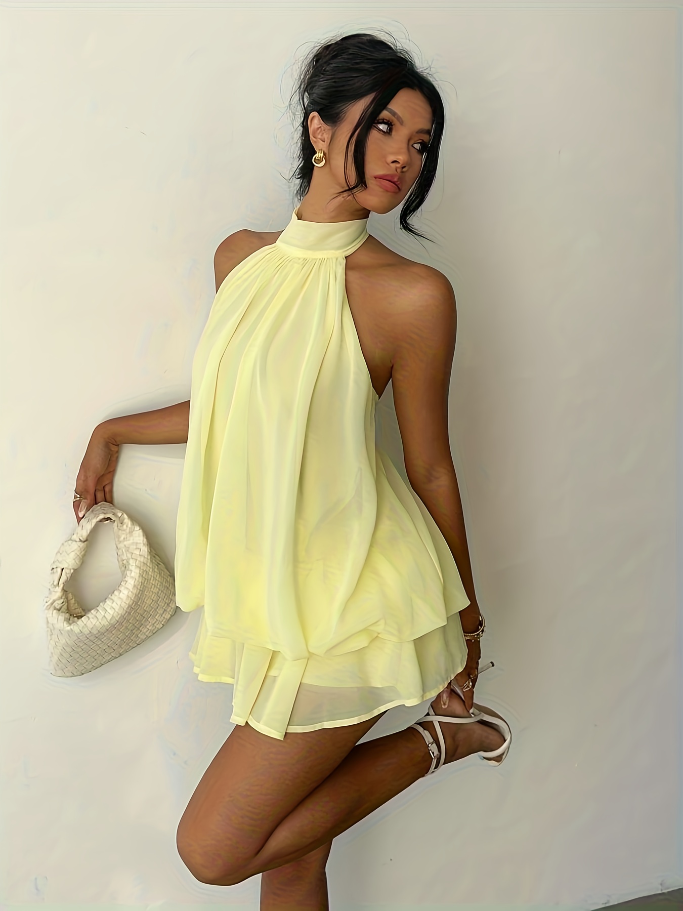 chic chiffon mini dress halter tie perfect - Temu Cyprus