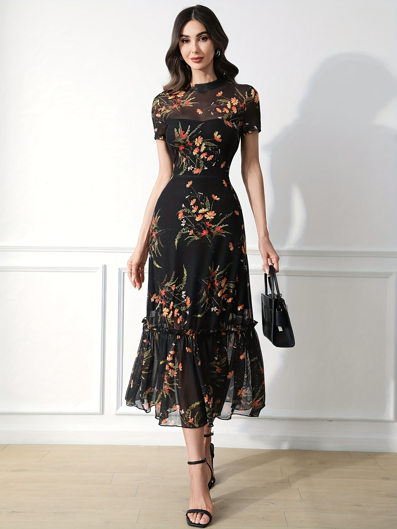 chinese dress ladies ZARA BLACK FLORAL PRINTED FLOWING MINI DRESS Ladies – Afashionistastore main image 0