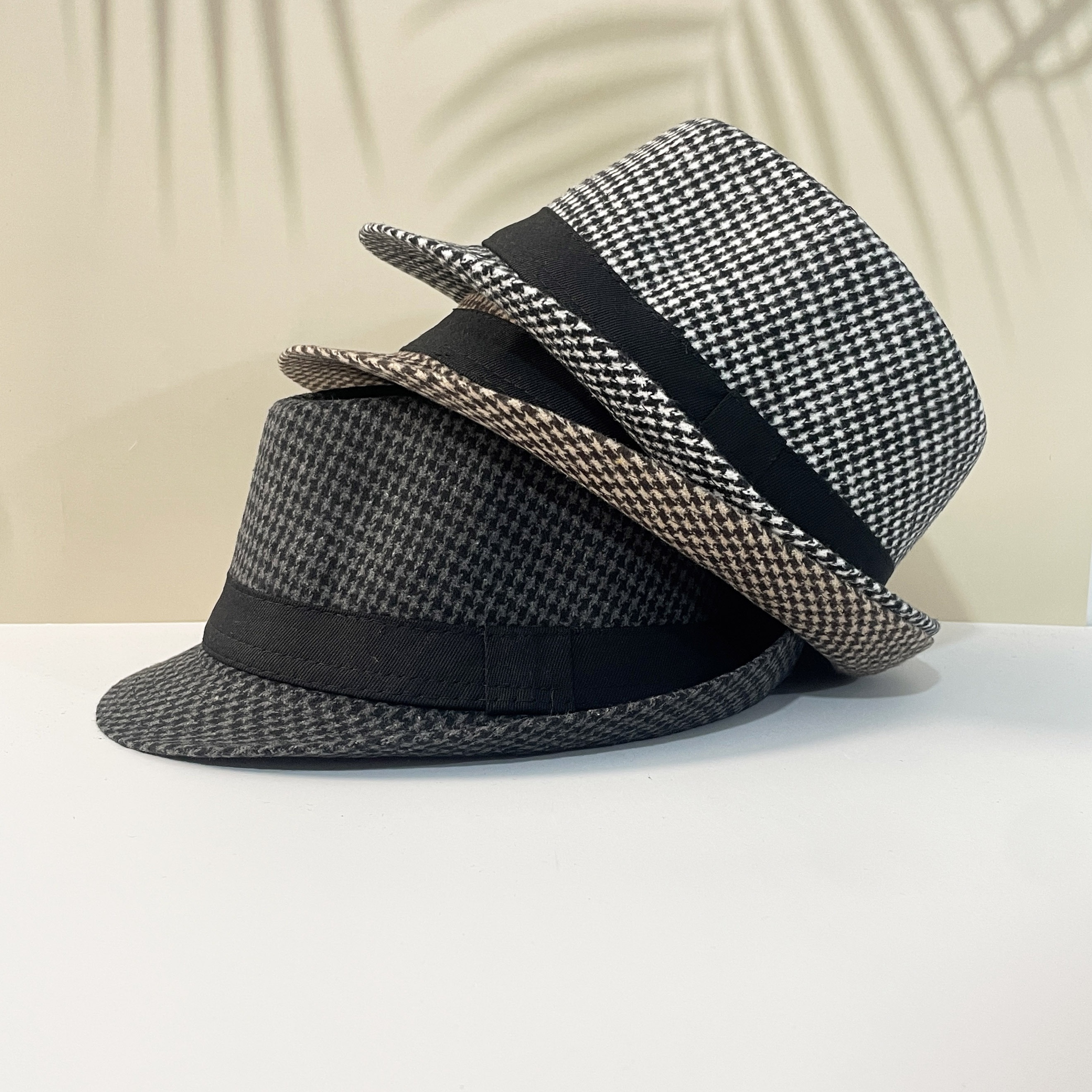 

Classic Houndstooth Pattern Felt Fedora Hat For Men And Women - Polyester, , Lightweight, Non-stretch, No Feathers - Unisex Fashion Accessory