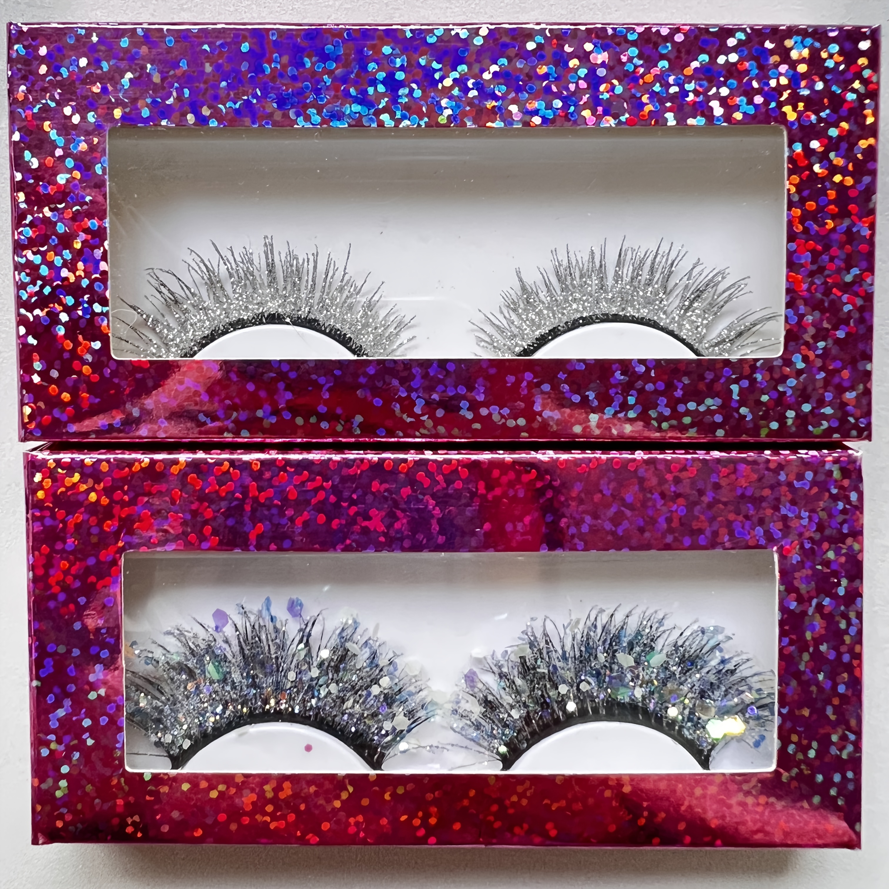 Image of Of Colorful Thick False Eyelashes With Glitter Pieces For Stage Exaggerated Performance Makeup -rainbow
