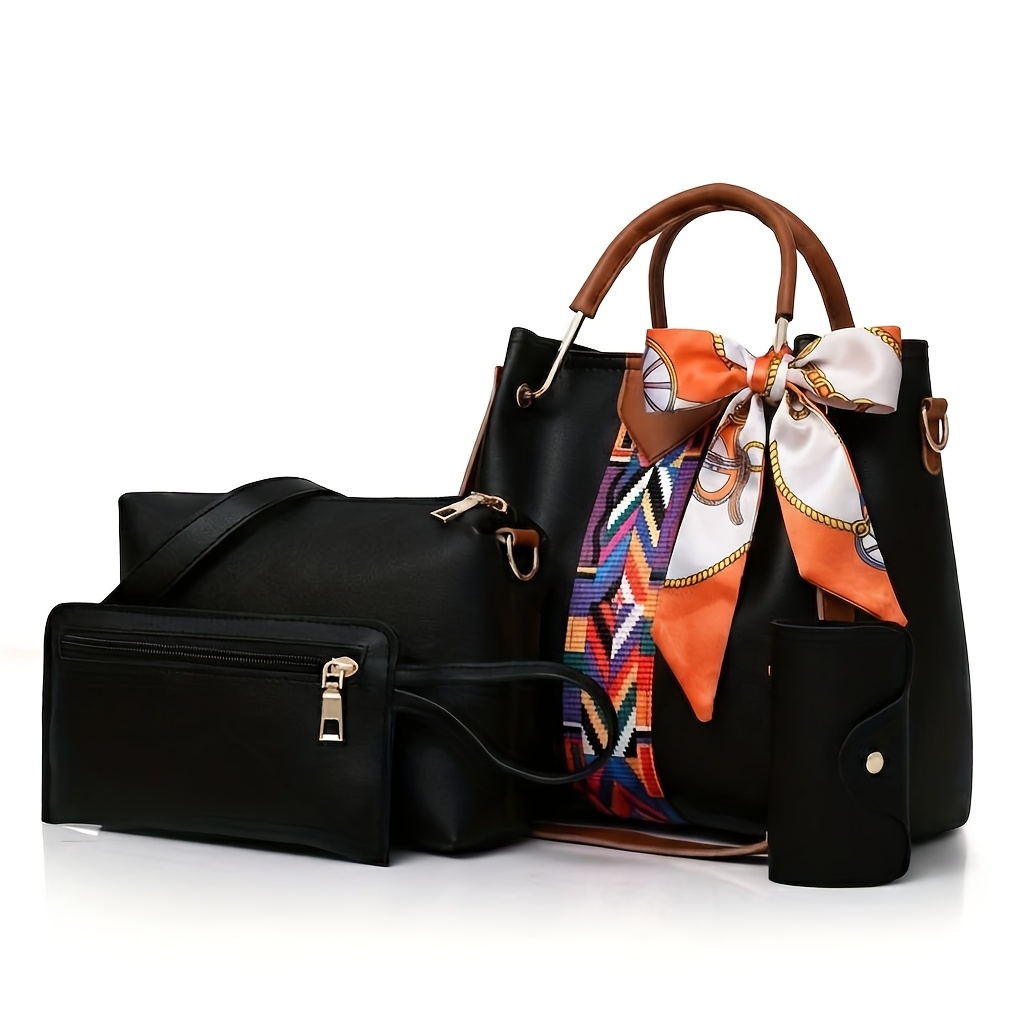 TEMU 4pcs Fashion Women's Tote Bag, Shoulder Bag, Handbag, Money Bun Bag, Large Capacity Ethnic Ribbon Handbag, Shoulder Bag, Crossbody Bucket Bag,