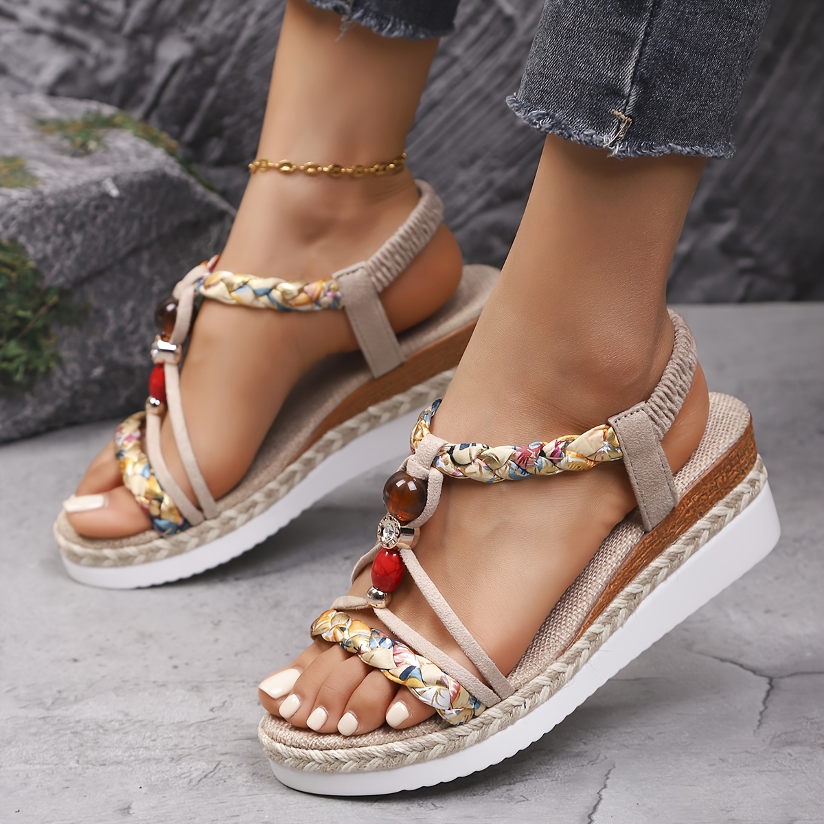 new bohemian style wedge heel sandals womens fashion Temu Bahrain
