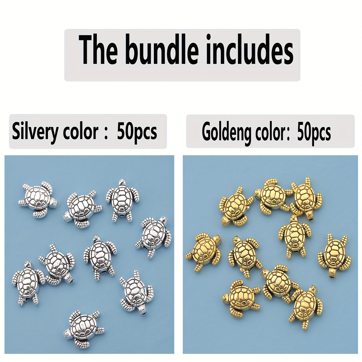 TEMU 100 Stk./50 Stk. 8 mm Marineleben Kleine Loch Spacer Perlen Schildkrötenform Lose Spacer Perlen Muster Perforierte Lose Perlen Dekorative Perlen