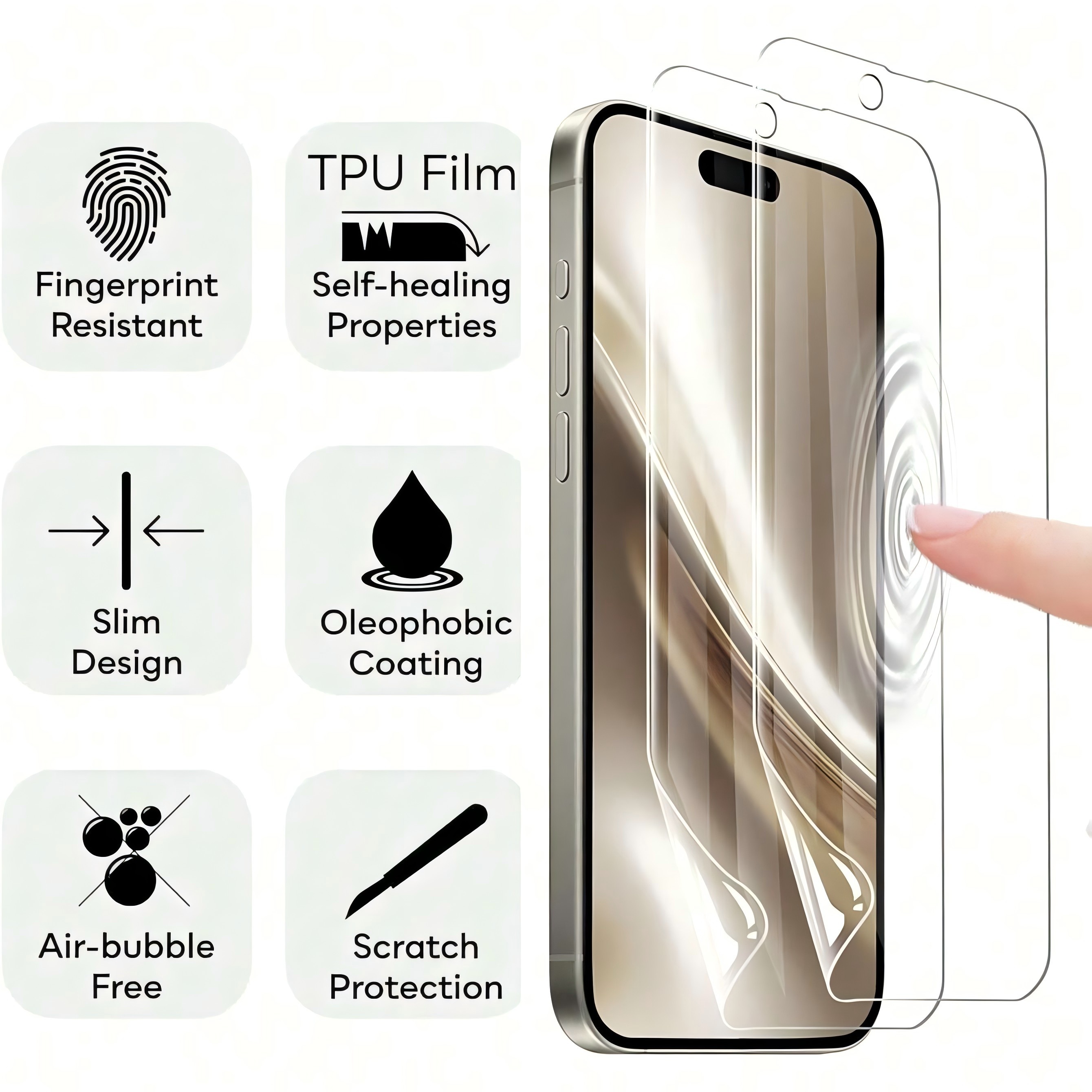 4 бр. Хидрогел Защитно Стъкло за iPhone X/XS/XR/11/12/13/14/15/16 Plus Pro Max/iPhone 17/iPhone 17 Pro/iPhone 17 Air/iPhone 17 Pro Max, с HD Яснота, Защита от Надраскване и Нано Покритие против Отпечатъци
