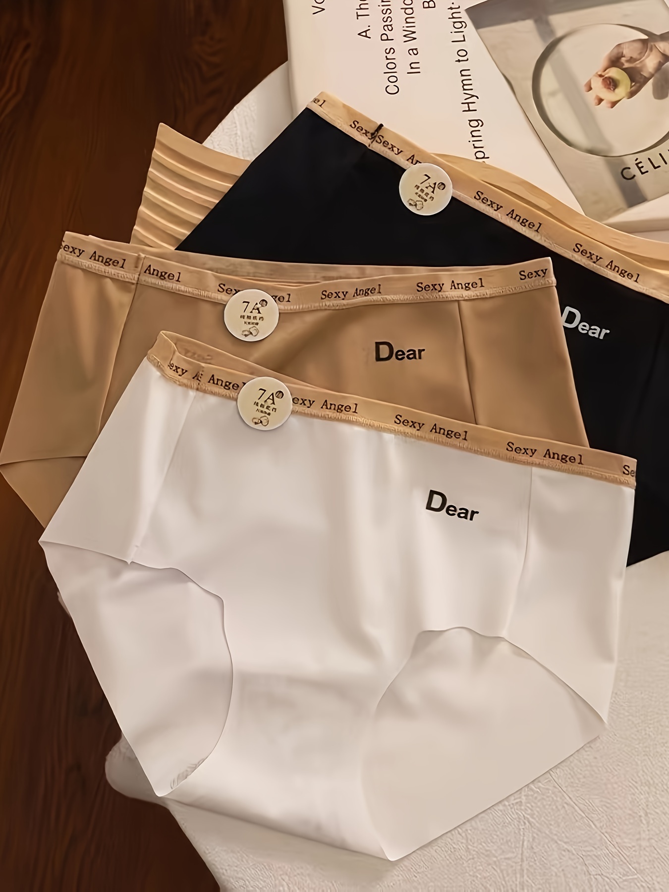 A Set of Three Pairs of Knitted Mid-Rise Women'S Triangle Panties.