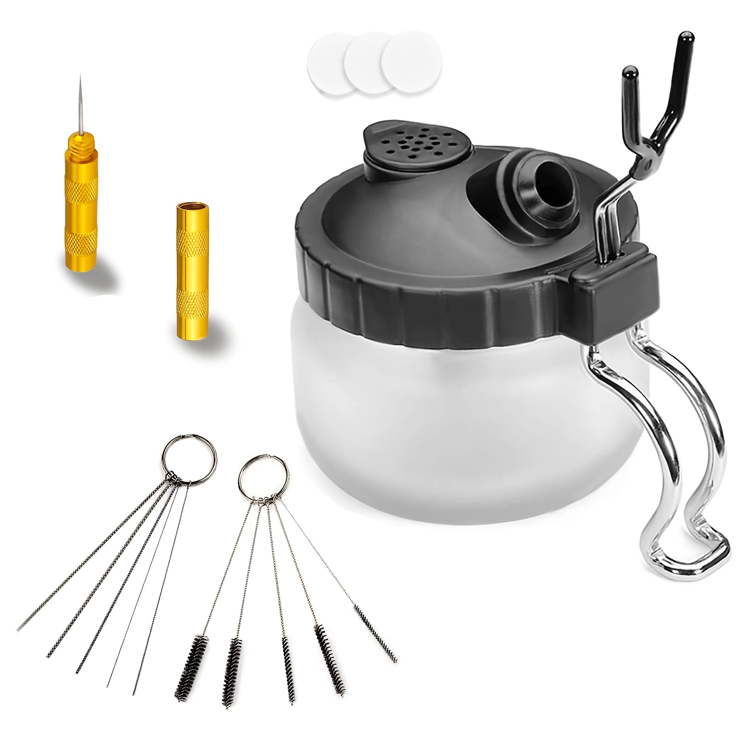 Airbrush 4pcs Airbrush Cleaning Kit - Glass Cleaning Pot Jar With Holder 5pcs Cleaning Needles 5pcs Cleaning Brushes, Needle Dredging Needles Kit For Airbrush Cleaning Repair