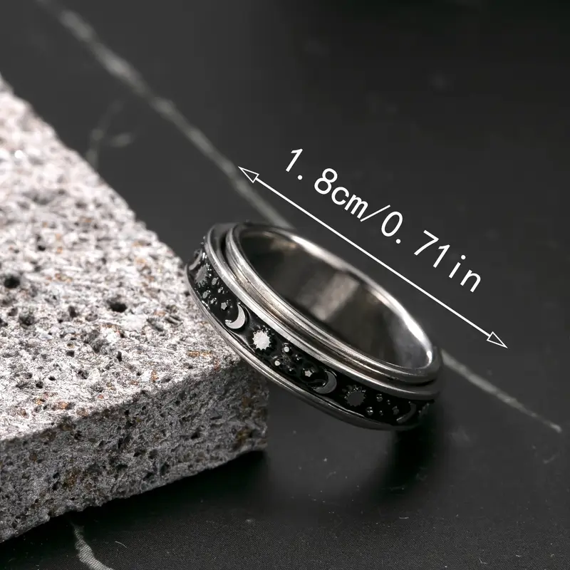 1pc rotatable ring 304 304 stainless steel black perfect gift for casual attire parties and outdoor events party accessory celestial theme durable band moon decor Product details 2