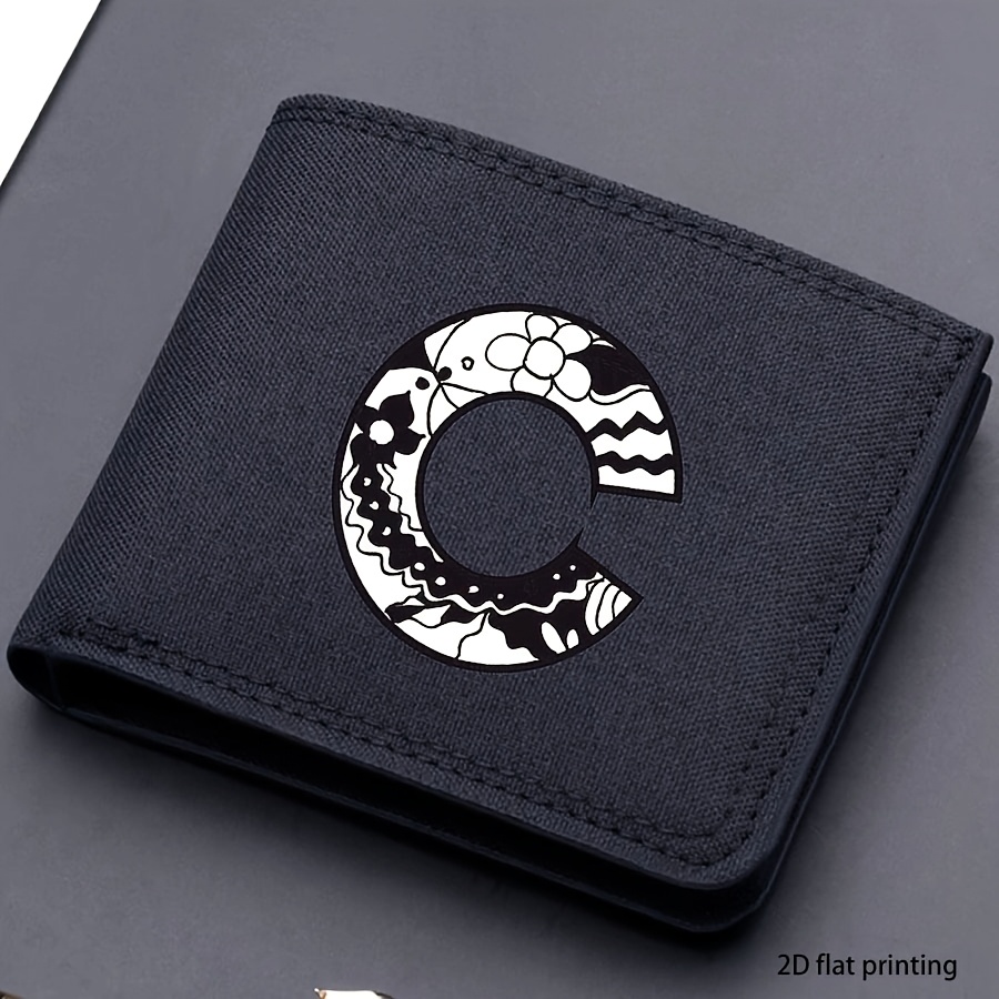 1 pieza, Cartera corta de lona impresa con 26 letras de moda para hombre, Cartera plegable con nombre propio, Cartera corta casual para negocios con ranuras para tarjetas, Regalo para hombres (impresión plana 2D)