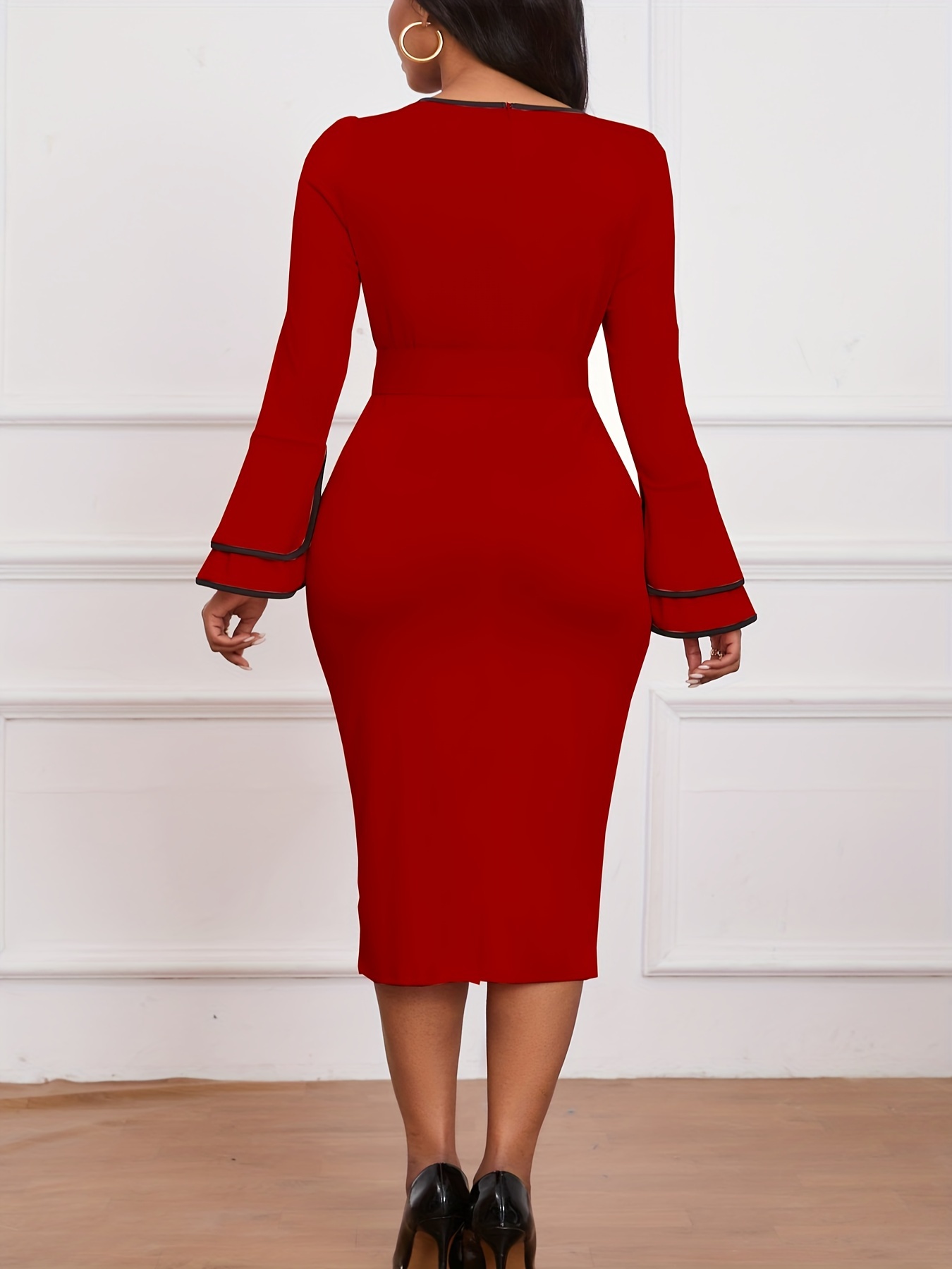 Autumn And Winter Women'S Round Neck Dress, Easy Fashion Flared Sleeve with Belt to Modify The Waist, Suitable for Formal Occasions