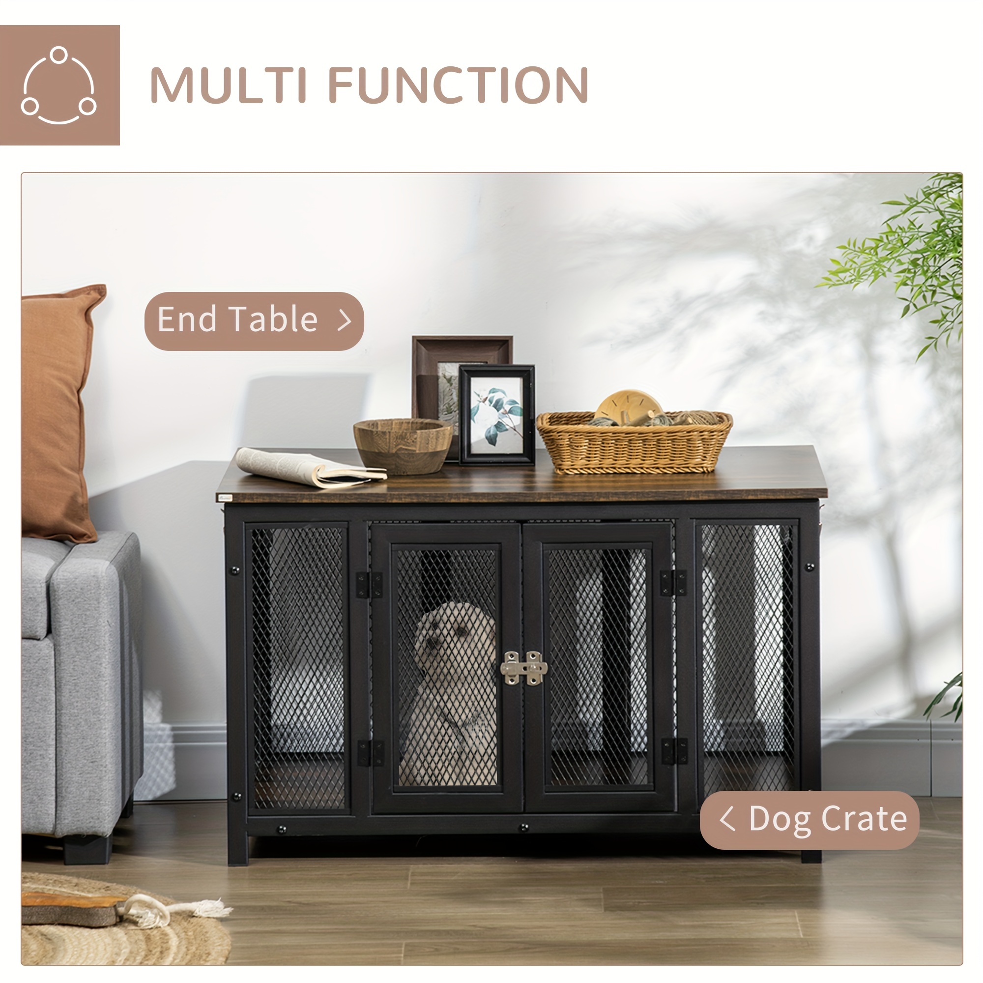 

Pawhut Furniture Style Dog Crate With Openable Top, Big Dog Crate End Table, Puppy Crate For Small Dogs Indoor, Spacious Interior, Pet Kennel, Brown, Black